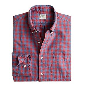 J.Crew Slim Untucked Secret Wash Organic Cotton Poplin Shirt Seashore Red